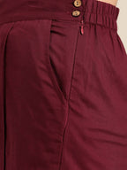Women Maroon & Golden Pure Cotton Printed Kurta with Palazzos - Vishwa