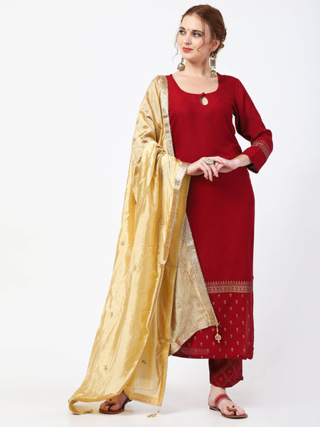 Cheera Maroon Kurta Palazzo & Silk Dupatta Set (CH-86KPD)