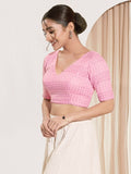 Joban Fashion Baby Pink Crochet Padded Blouse With V Neck Elbow Sleeves - Distacart