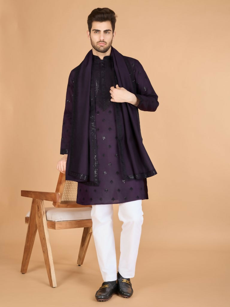 Vastranavya Purple Exclusive Festival Wear Viscose Silk Thread with Sequence Embroidered Work Kurta with Dupatta