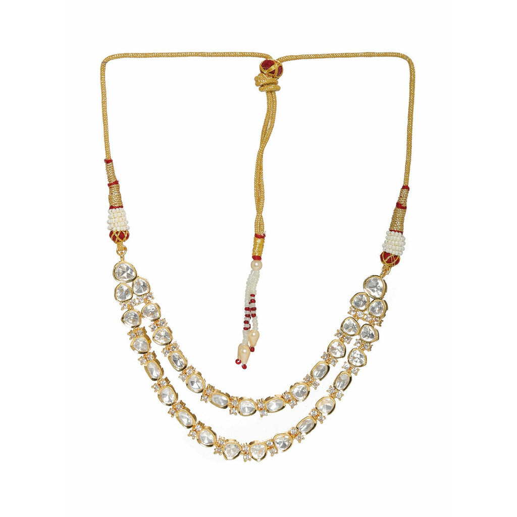 Double Layered Kundan and American Diamond Neckpiece (Gold) - Ruby Raang