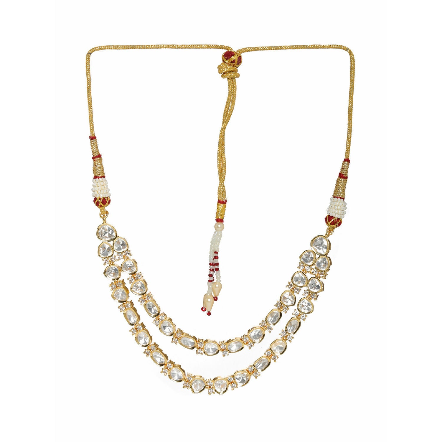 Double Layered Kundan and American Diamond Neckpiece (Gold) - Ruby Raang