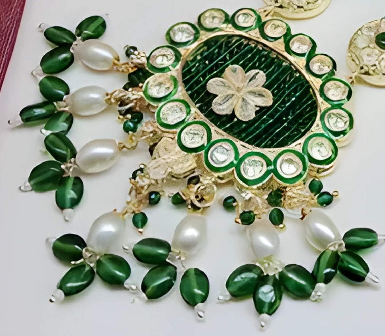Jewel City Emerald Green Kundan Crystal Maharani Har Long Set - Luxurious Traditional Indian Jewelry