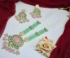 Jewel City Handcrafted Kundan Meenakari Polki Emerald & Rose Quartz Statement Necklace Set - Ethnic Bridal Elegance