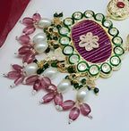 Jewel City Handcrafted Kundan Meenakari Polki Amethyst Statement Necklace Set - Ethnic Bridal Elegance