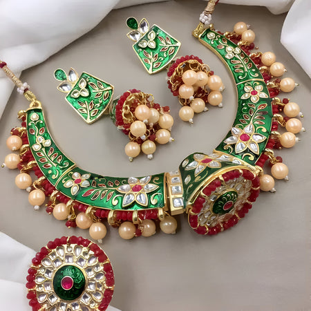 Jewel City Indian Gold Plated Meenakari Kundan Traditional Choker Bridal Necklace Jewelry
