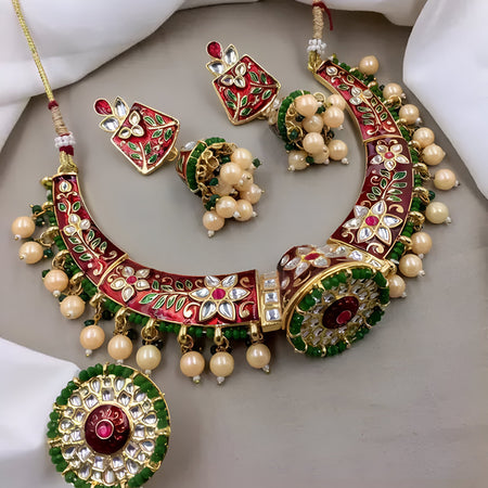 Jewel City Indian Gold Plated Meenakari Kundan Traditional Choker Bridal Necklace Jewelry