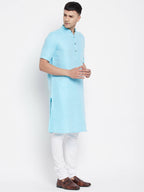 Even Apparels Blue Color Pure Cotton Men's H/S Kurta With Band Collar - Distacart