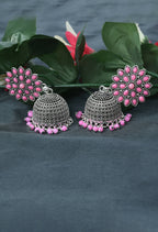 Mominos Fashion Joharkamal Kundan work Jhumka with Baby Pink Beads - Distacart