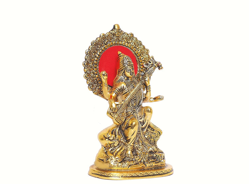 KridayKraft Gold-Polished Maa Saraswati Metal Statue