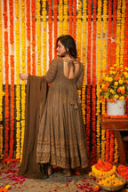 Aayaa Designer Embroidery Zari Sequins Work Faux Blooming Georgette Suit - Brown - Distacart