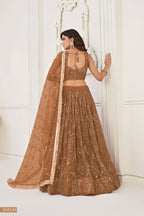 Eilara Brown Thread Sequin Embroidered Net Lehenga Set
