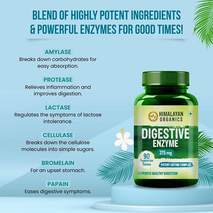 Himalayan Digestive Enzyme 375 mg Potent Enszyme Complex, Supports Healthy Digestion: 90 Vegetarian Capsules