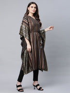 Ahalyaa Women Brown Georgette Gold Silver Printed Kaftan Kurta - Distacart