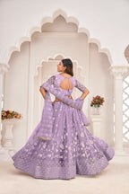 Aastha Fashion Lavender Butterfly Net White Cotton Thread Work, Zari Work And Sandwich Sequence Work Embroidery Wedding Wear Lehenga Choli