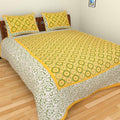 Vamika Printed Beautiful Cotton Yellow Bedsheet With Pillow Covers (LEOC_CHKR_Y)