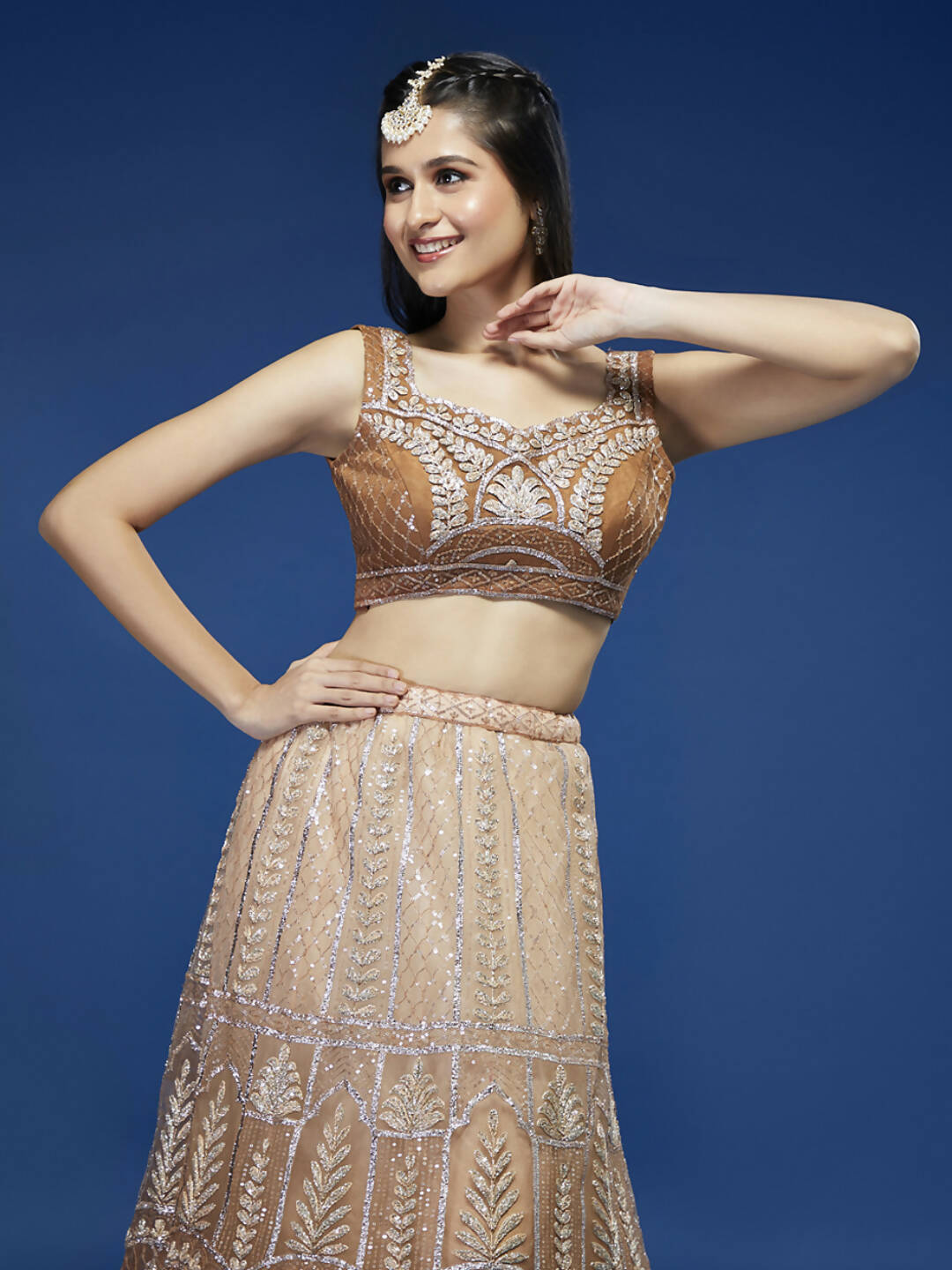House of Panchhi Rust Net Gotapatti Work Lehenga & Blouse with Dupatta
