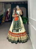 Vastranavya Ethnic Wardrobe with Our Stunning Patola Printed and Foil Work Tussar Silk Lehenga with Unstitched Choli - Off White