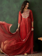 Sangria Zari Sequence Embroidered Kurta & Trousers With Dupatta