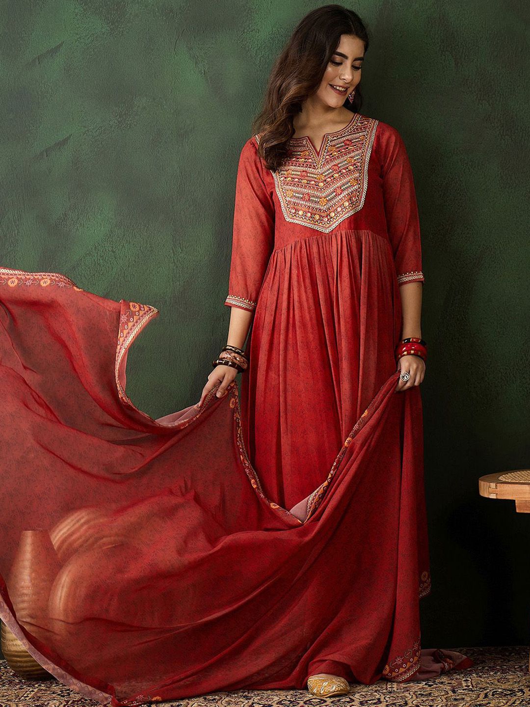 Sangria Zari Sequence Embroidered Kurta & Trousers With Dupatta