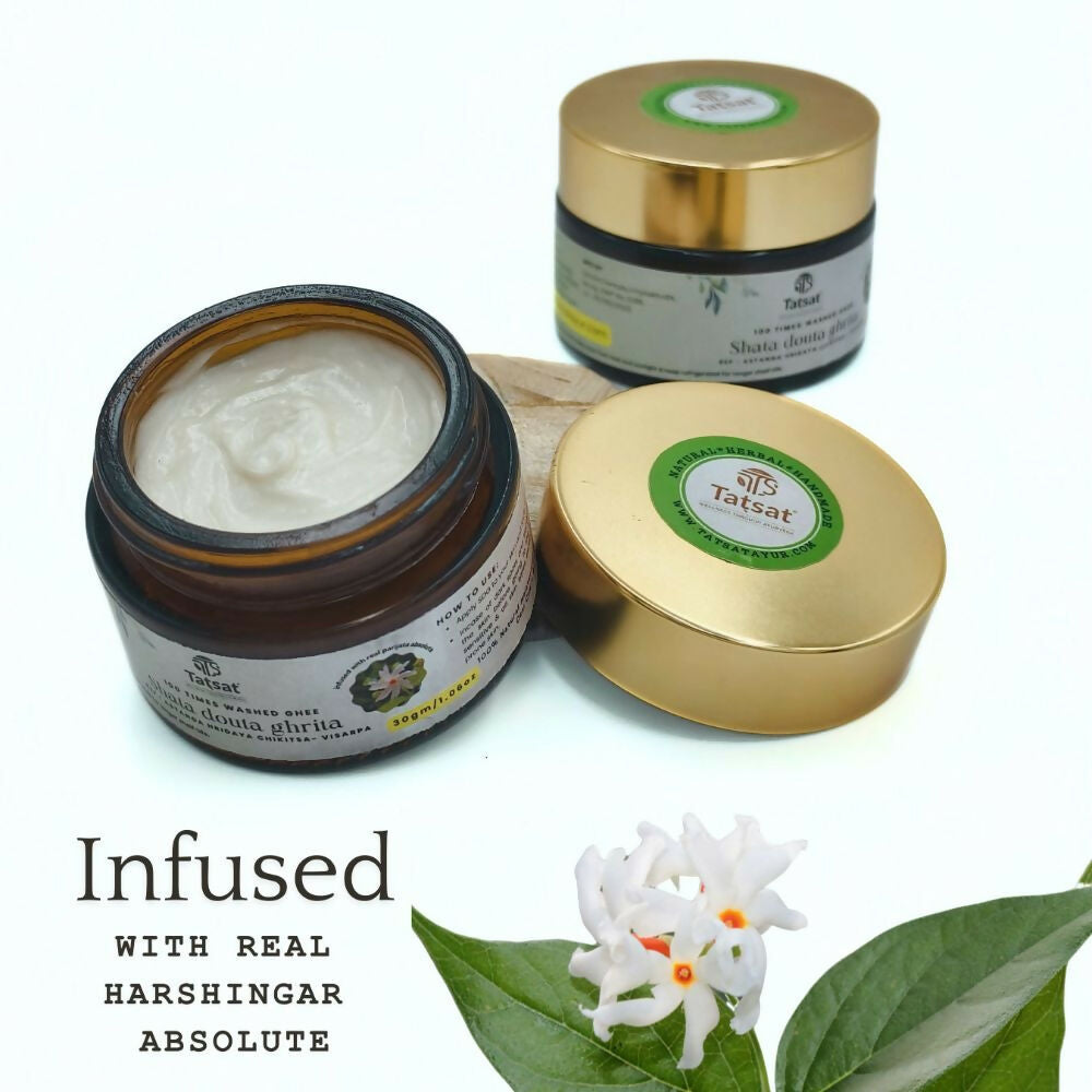 Tatsat Shata Dhauta Ghrita Infused With (Harshingar Flower Absolute)- 100 Times Washed Desi Cow A2 Ghee Moisturizing Cream