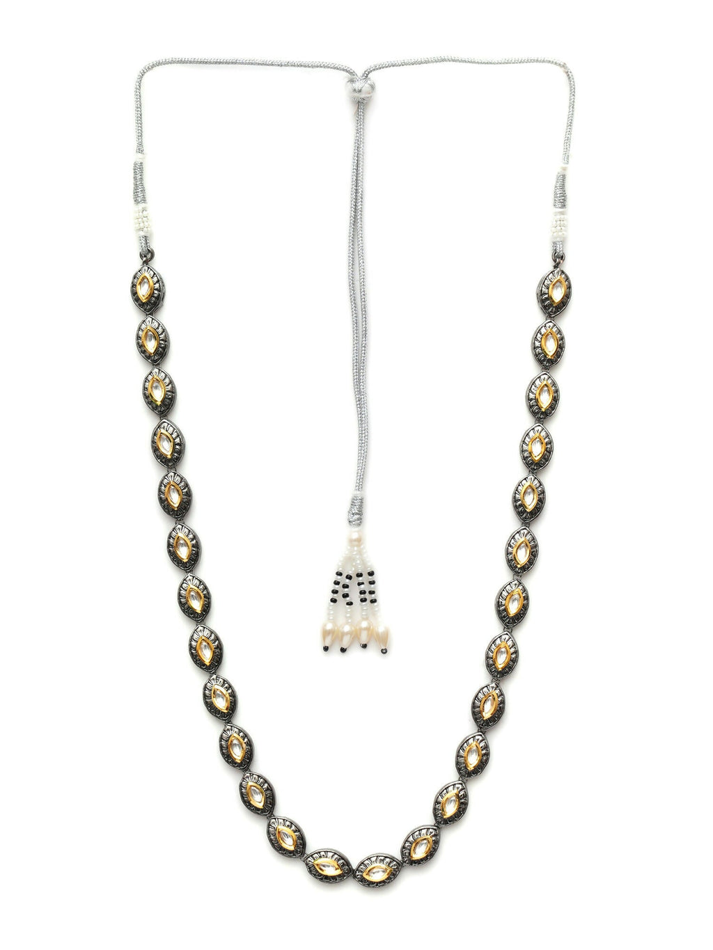 Dual Tone Kundan Neckpiece (silver) - Ruby Raang
