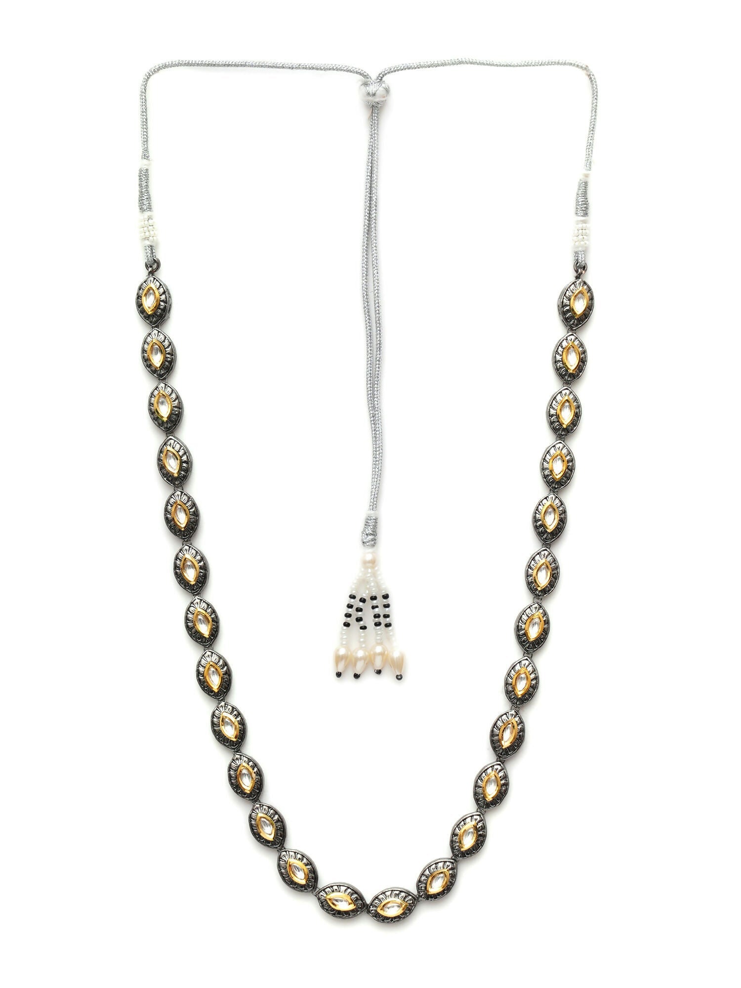 Dual Tone Kundan Neckpiece (silver) - Ruby Raang