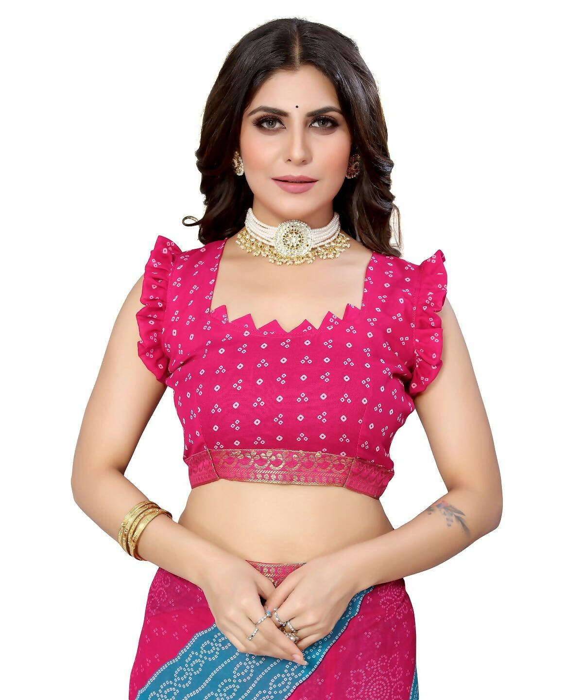 Vamika Pink Georgette Printed With Lace Saree (MANYA PINK SKY BLUE) - Distacart