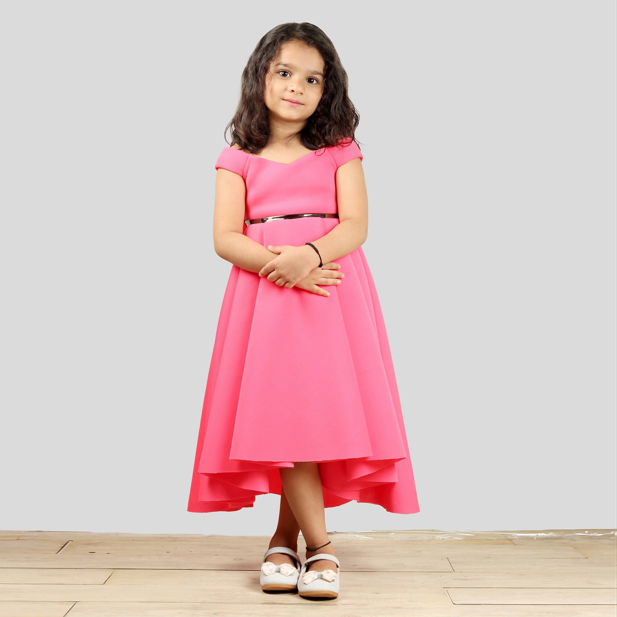Pink Cow Fashions Pink Scuba Gown With Black Strip At Waist