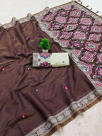 Vastranavya Coffee Muga Cotton Meenakari & Azarakh Pallu Saree with Contrast Blouse - Distacart