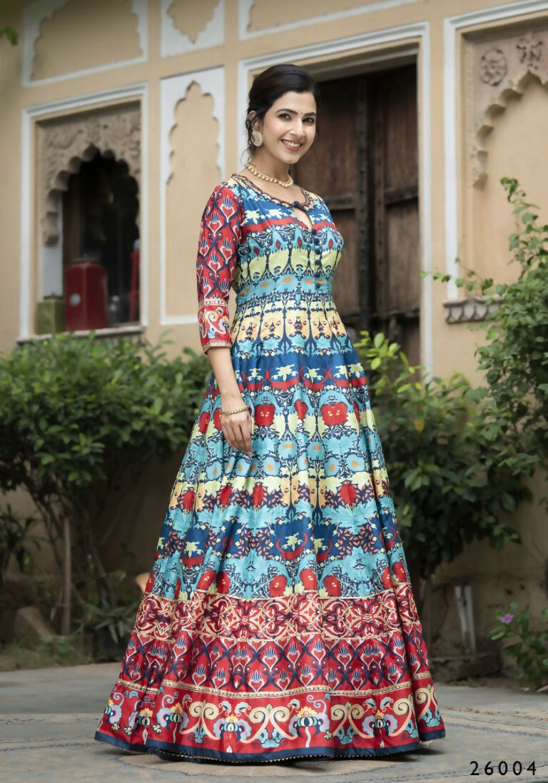 Wedding Designer Multi Soft Dola Silk Anarkali suit with Dupatta - Samanta