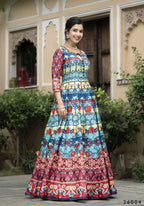 Wedding Designer Multi Soft Dola Silk Anarkali suit with Dupatta - Samanta