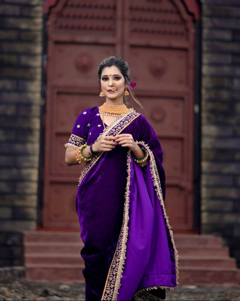 Joban Fashion Blue 9000 Velvet Party Wear Sarees - Distacart