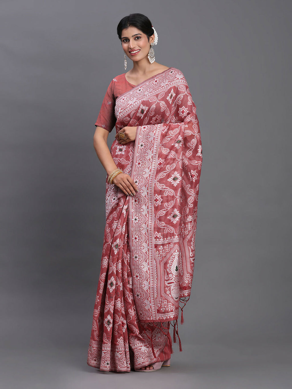 Shree Shyam Fashion Linen Cotton Peach Saree - Distacart