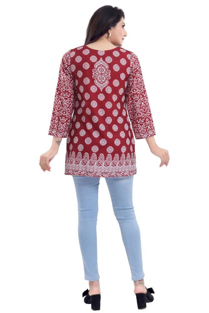 Snehal Creations Rust Faux Crepe Short Kurti Tunic