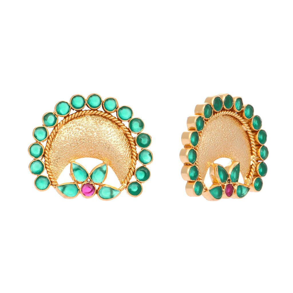 Nuyug 22K Gold Plated Faux Emerald Stone Studded Contemporary Shaped Studs - Distacart