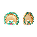 Nuyug 22K Gold Plated Faux Emerald Stone Studded Contemporary Shaped Studs - Distacart