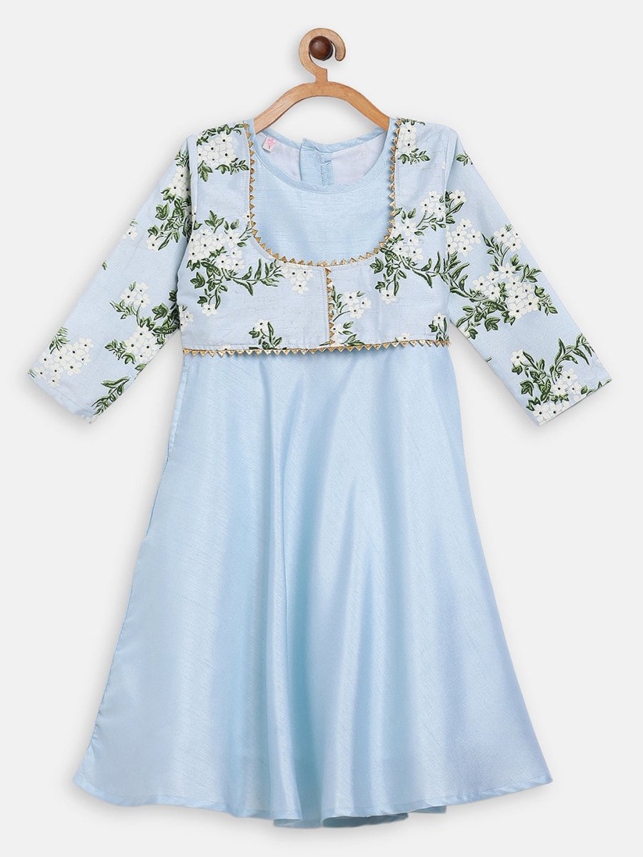 Ahalyaa Blue Poly Silk A-Line Girl's Kurta