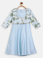 Ahalyaa Blue Poly Silk A-Line Girl's Kurta