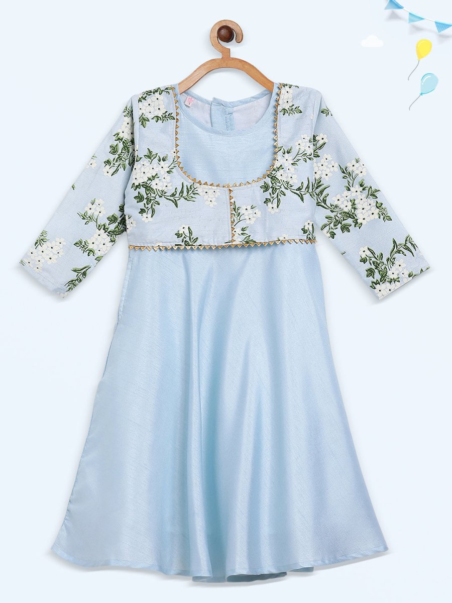 Ahalyaa Blue Poly Silk A-Line Girl's Kurta