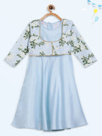 Ahalyaa Blue Poly Silk A-Line Girl's Kurta