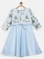 Ahalyaa Blue Poly Silk A-Line Girl's Kurta