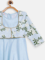 Ahalyaa Blue Poly Silk A-Line Girl's Kurta