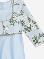 Ahalyaa Blue Poly Silk A-Line Girl's Kurta