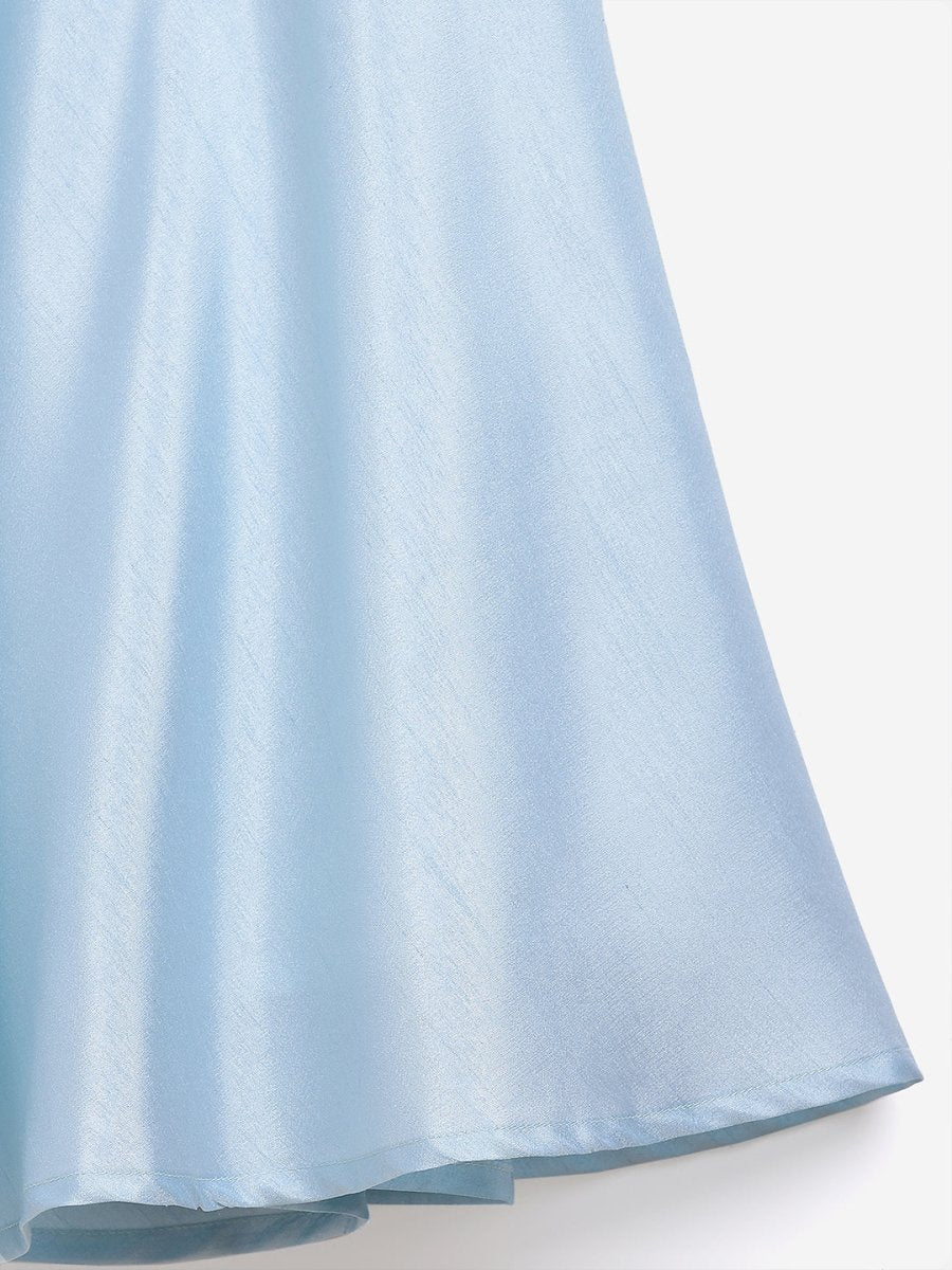 Ahalyaa Blue Poly Silk A-Line Girl's Kurta