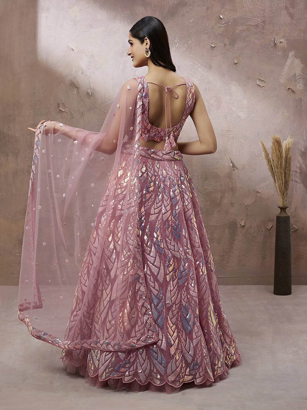 House of Panchhi CORAL Net Sequinse Work Lehenga & Blouse, Dupatta