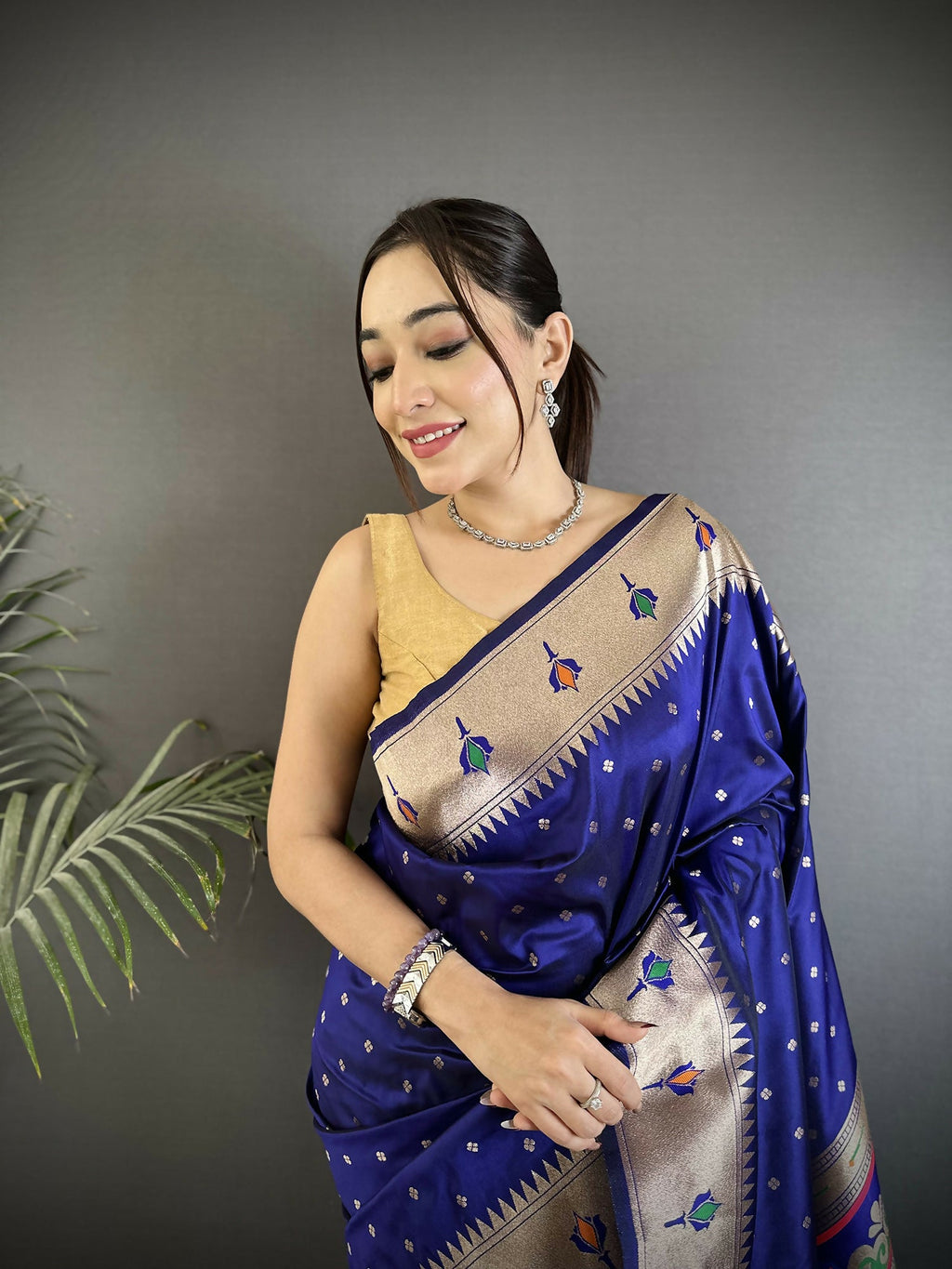 Joban Fashion Royal Blue Peacock & Floral Motifs Soft Lichi Silk Kanchipuram Saree - Distacart