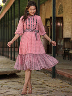 Juniper Women's Pink Georgette Printed Flared Dress - Distacart