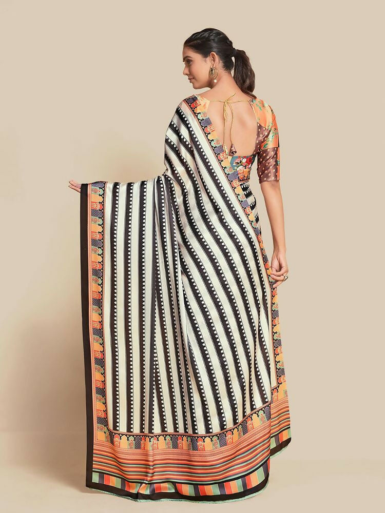 Black Bright Moss Designer Digital Printed Party Wear Saree - Be Verly