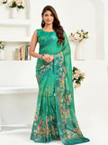 Joban Fashion Rama Green Floral Linen Ready To Wear Saree With Unstitched Blouse - Distacart